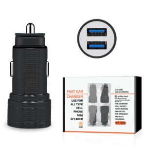 Dual Port USB Car Charger/ Adapter In Black (12pcs)