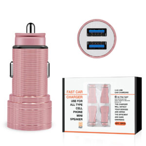Dual Port USB Car Charger/ Adapter In Rose Gold (12pcs)