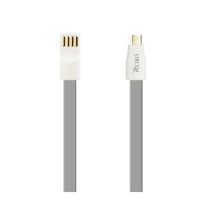 REIKO FLAT MAGNETIC GOLD PLATED MICRO USB DATA CABLE 0.7 FOOT IN GRAY