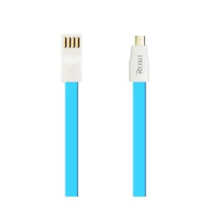 REIKO FLAT MICRO USB GOLD PLATED DATA CABLE 3.9FT WITH CABLE TIE IN BLUE