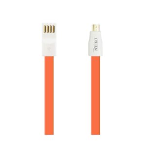 REIKO FLAT MICRO USB GOLD PLATED DATA CABLE 3.9FT WITH CABLE TIE IN ORANGE