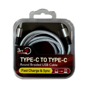 Power Delivery USB-C to C Fast Charging & Sync Nylon- Braided 3FT Cable in Silver