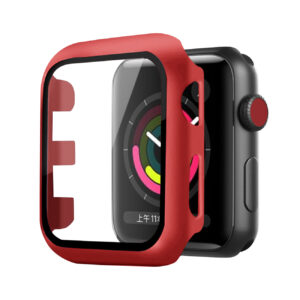 Full Cover tempered glass screen protector with pc case  for Apple Watch 42 mm  In Red