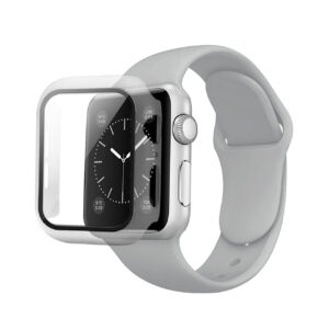 Gray Color PC Watch Case With Glass Screen Protector and Silicone Watch Band for Apple Watch 38mm