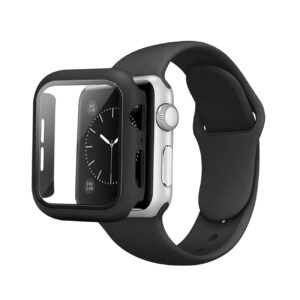 Black Color PC Watch Case With Glass Screen Protector and Silicone Watch Band for Apple Watch 45mm