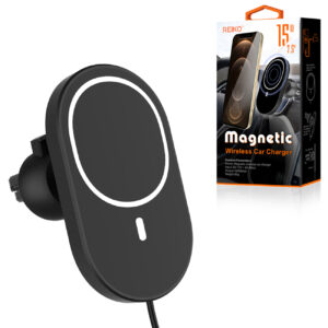 Reiko Magnetic Air Vent Wireless Car Charger Phone Holder Mount In Black (HLD23-MAGBK)