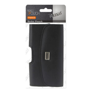 REIKO HORIZONTAL LEATHER POUCH WITH MAGNETIC CLASP IN BLACK