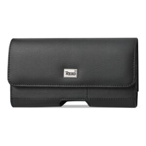 Reiko Horizontal Leather Pouch With Card Holder In Black (6.4X3.5X0.7 Inches)