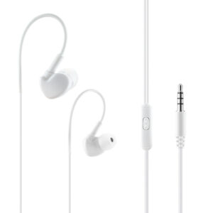 HS1440-35MMMICWH UNIVERSAL SPORT STEREO EARPHONES W. TANGLE FREE NOODLE CABLE AND MIC IN WHITE
