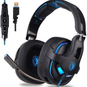 Gaming Headset USB Headset Stereo Over-Ear Gaming Headphones with Microphone EQ Bass Boost Button
