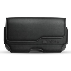 MV Horizontal Leather Pouch With Z Lid Pattern With Embossed Logo In Black (5.8X3.2X0.7 Inches)