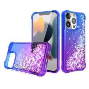 Shiny Flowing Glitter Liquid Bumper Case For APPLE IPHONE 13 PRO MAX In Blue