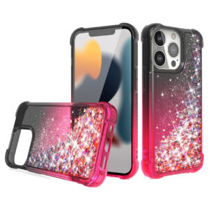 Shiny Flowing Glitter Liquid Bumper Case For APPLE IPHONE 13 PRO In Black