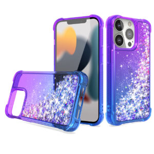 Shiny Flowing Glitter Liquid Bumper Case For APPLE IPHONE 13 PRO  In Purple