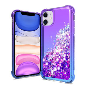 Shiny Flowing Glitter Liquid Bumper Case For APPLE IPHONE 11 In Purple