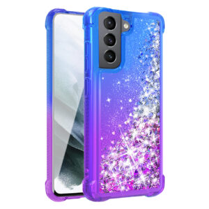 Shiny Flowing Glitter Liquid Bumper Case For Galaxy S21 FE  In Blue