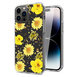 Pressed dried flower Design Phone case For iPhone 14 Pro In Yellow