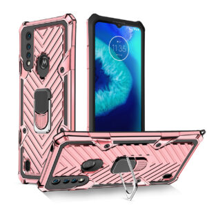Reiko Kickstand Anti-Shock And Anti Falling Case for  Moto G8 Power Lite In Rose Gold