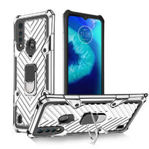 Reiko Kickstand Anti-Shock And Anti Falling Case for  Moto G8 Power Lite In Silver