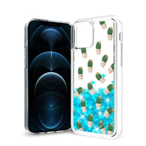 Reiko iPhone 12 Pro Max  Glitter Case Moving Quicksand Blue Cactus