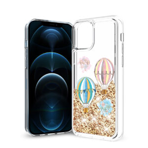 Reiko iPhone 12 Pro Max Glitter Case Moving Quicksand Gold Hot Air Balloons