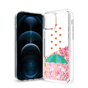 Reiko iPhone 12 / 12 Pro Glitter Case Moving Quicksand Rainbow Umbrella
