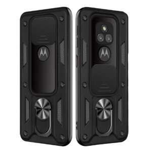 Kickstand Ring Holder with Slide Camera Cover TPU Shockproof Case and Magnetic Car Mount for MOTOROLA G PLAY In Black In Black