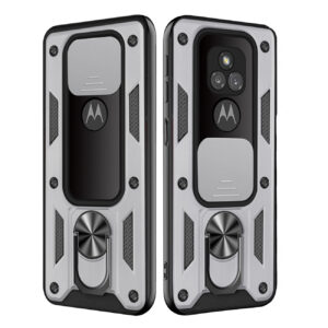Kickstand Ring Holder with Slide Camera Cover TPU Shockproof Case and Magnetic Car Mount for MOTOROLA G PLAY In Silver In Silver
