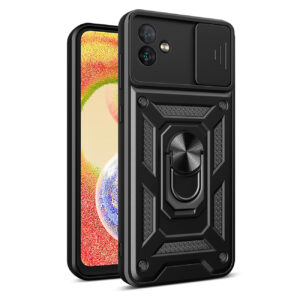 Kickstand Ring Holder with Slide Camera Cover TPU Magnetic Car Mount for GALAXY A04 In Black