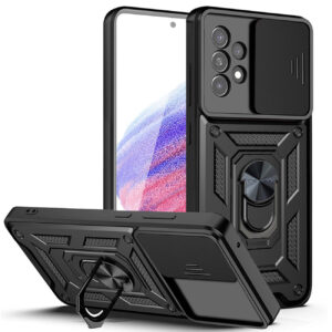 Kickstand Ring Holder with Slide Camera Cover TPU Magnetic Car Mount for GALAXY A53 5G In Black