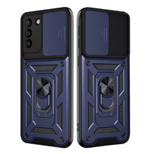 Kickstand Ring Holder with Slide Camera Cover TPU Shockproof Case and Magnetic Car Mount for SAMSUNG GALAXY S21/S30 In Blue