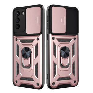 Kickstand Ring Holder with Slide Camera Cover TPU Shockproof Case and Magnetic Car Mount for SAMSUNG GALAXY S21/S30 PLUS In Rose Gold