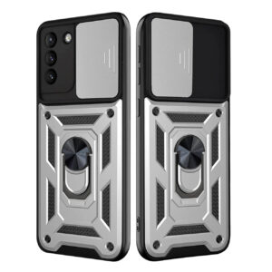 Kickstand Ring Holder with Slide Camera Cover TPU Shockproof Case and Magnetic Car Mount for SAMSUNG GALAXY S21/S30 PLUS In Silver