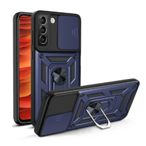 Kickstand Ring Holder & Slide Camera Cover Magnetic Car Mount for SAMSUNG GALAXY S22 PLUS In Blue