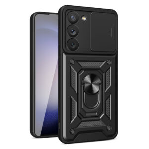 Kickstand Ring Holder with Slide Camera Cover TPU Magnetic Car Mount for GALAXY S23  PLUS In Black