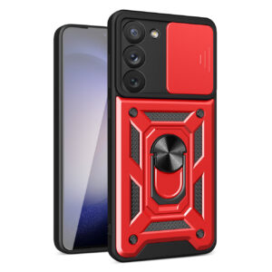Kickstand Ring Holder with Slide Camera Cover TPU Magnetic Car Mount for GALAXY S23  PLUS In Red