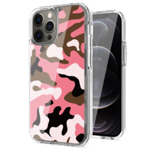 Camouflage Dual Layer Hybrid Hard Plastic and Soft TPU Rubber Case Cover for APPLE IPHONE 12 PRO MAX In Pink