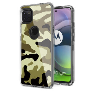 Camouflage Dual Layer Hybrid Hard Plastic and Soft TPU Rubber Case Cover for MOTOROLA ONE 5G ACE In Green