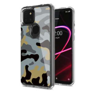 Camouflage Dual Layer Hybrid Hard Plastic and Soft TPU Rubber Case Cover for REVVL 5G In Blue