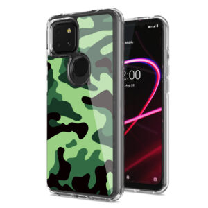 Camouflage Dual Layer Hybrid Hard Plastic and Soft TPU Rubber Case Cover for REVVL 5G In Mint Green