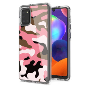 Camouflage Dual Layer Hybrid Hard Plastic and Soft TPU Rubber Case Cover for  SAMSUNG GALAXY A31 In Pink