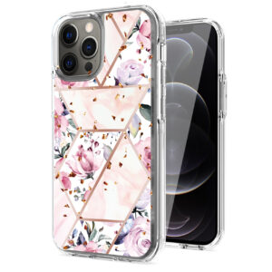 Flower Design Pattern Printing Dual Layer Hybrid Hard Plastic and Soft TPU Rubber Case Cover for APPLE IPHONE 12 PRO MAX In Pink Base Flower