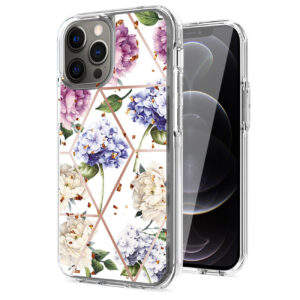 Flower Design Pattern Printing Dual Layer Hybrid Hard Plastic and Soft TPU Rubber Case Cover for APPLE IPHONE 12 PRO MAX In Light Purple Base Flower