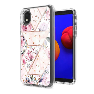 Flower Design Pattern Printing Dual Layer Hybrid Hard Plastic and Soft TPU Rubber Case Cover for SAMSUNG GALAXY A01 CORE In Pink Base Flower