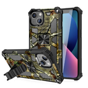 Built-in Kickstand TPU Case with Magnetic Mount for APPLE IPHONE 13 in Tree leaf patterns