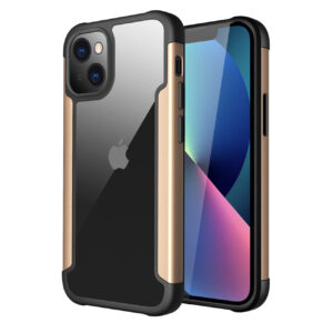 High Quality Clean PC,TPU and Metal Bumper Case For iPhone 13 Mini In Gold