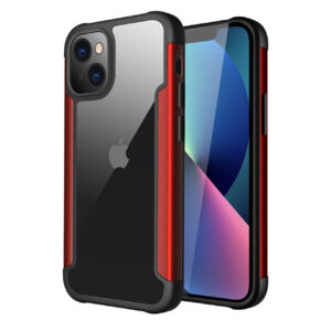 High Quality Clean PC,TPU and Metal Bumper Case For iPhone 13 Mini In Red