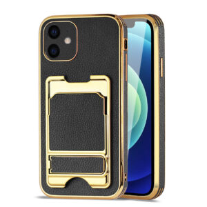 Reiko IPHONE 12 Leather Case with Card Holder In Black