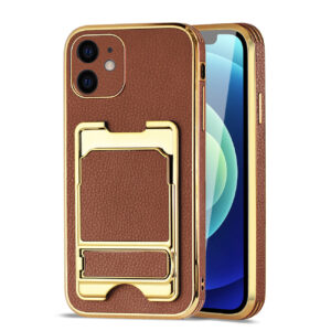 Reiko IPHONE 12 Leather Case with Card Holder In Brown