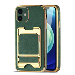 Reiko IPHONE 12 Leather Case with Card Holder In Green